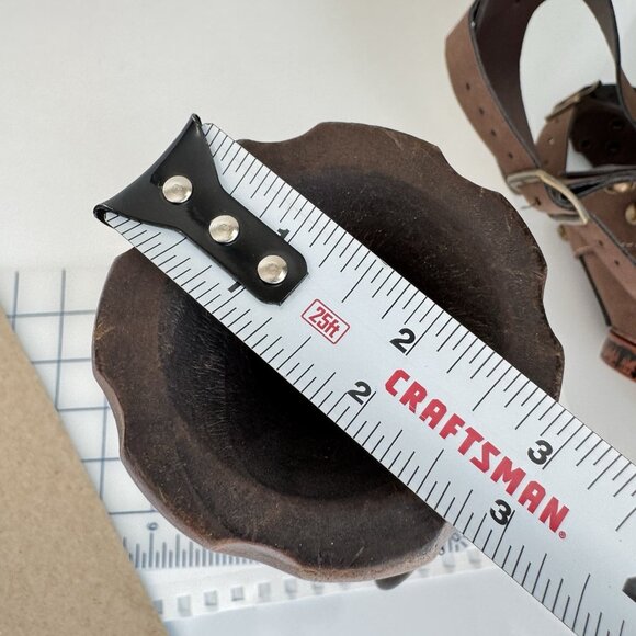 Vintage Carved Wood Vase Hand Turned Metal O Ring Handles Polynesian Tiki Style - Picture 9 of 9